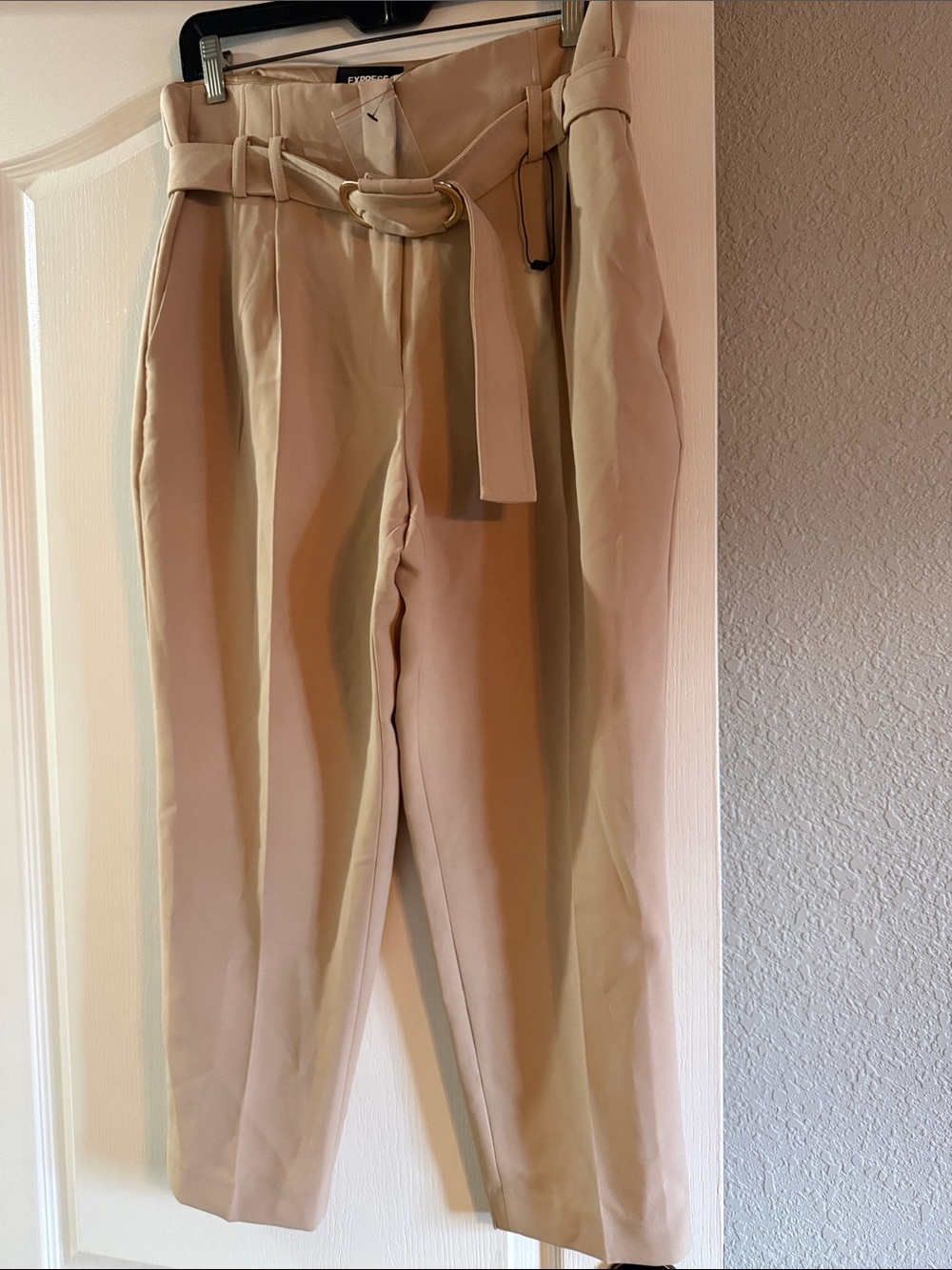 Express beige high waist ankle Belted Trousers